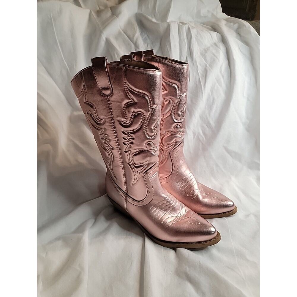 Stunning Metallic Pink Cowboy Boots Size 6 Rose Gold